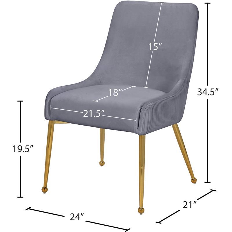 Meridian Furniture Ace Gray Velvet Dining Chair with Gold Legs (Set of 2)