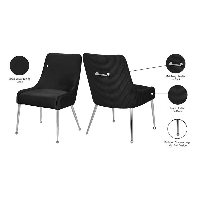 Meridian Furniture Ace Black Velvet Dining Chair with Chrome Legs (Set of 2)