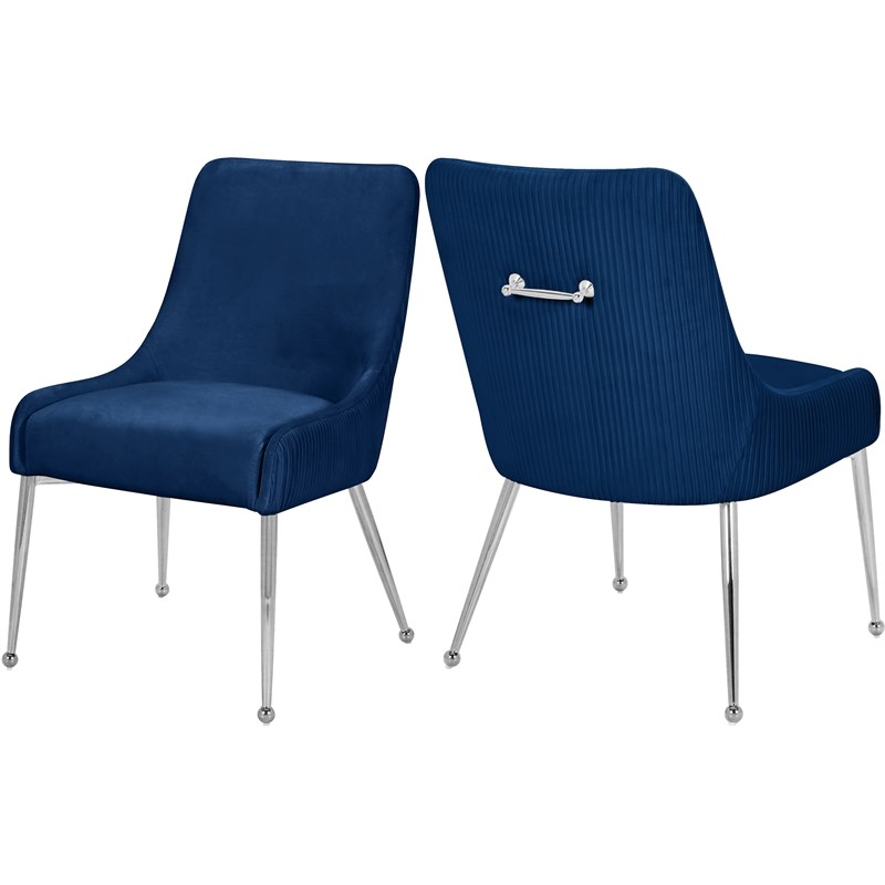 Meridian Furniture Ace Navy Velvet Dining Chair with Chrome Legs (Set