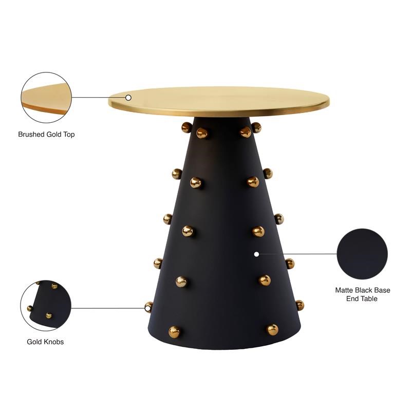 Meridian Furniture Raven Brushed Gold Top End Table with Matte Black Base