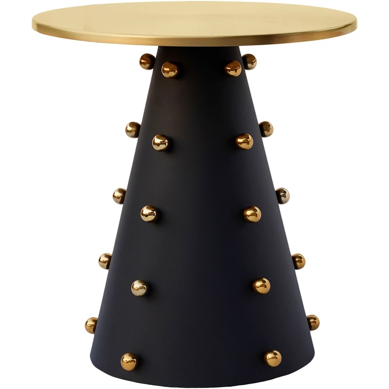 Meridian Furniture Raven Brushed Gold Top End Table with Matte Black Base