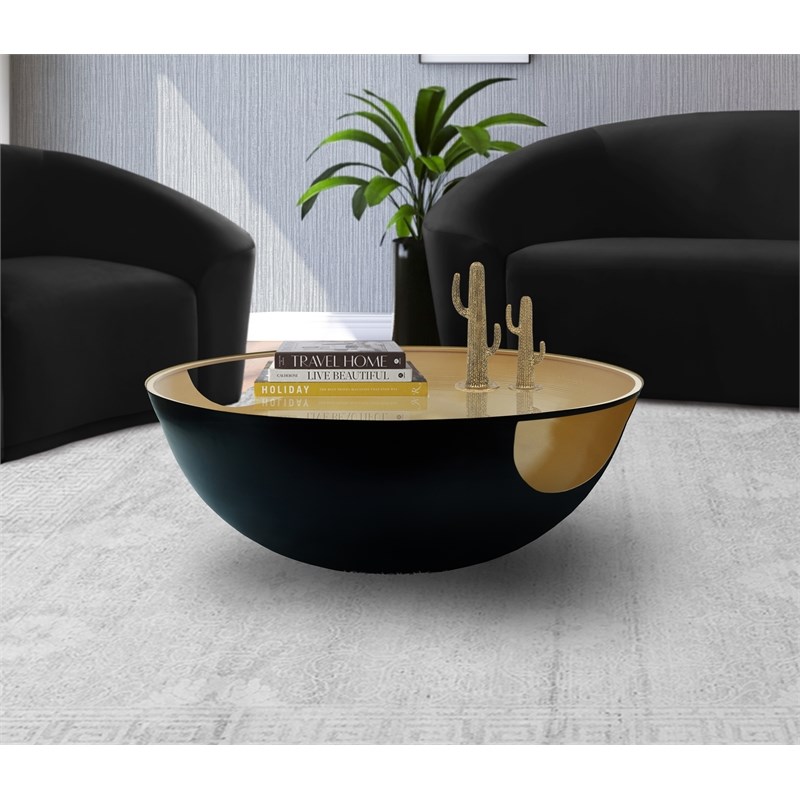 Meridian Furniture Doma Round Matte Black Metal Coffee Table with Glass Top