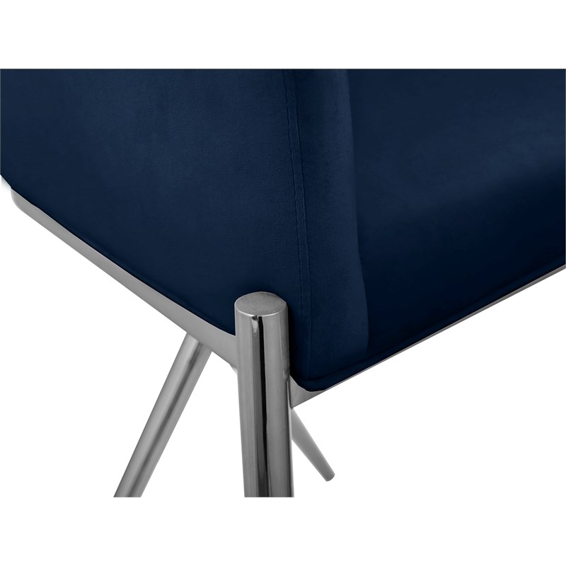 Meridian Furniture Xavier Navy Velvet Counter Stool with Chrome Metal Legs