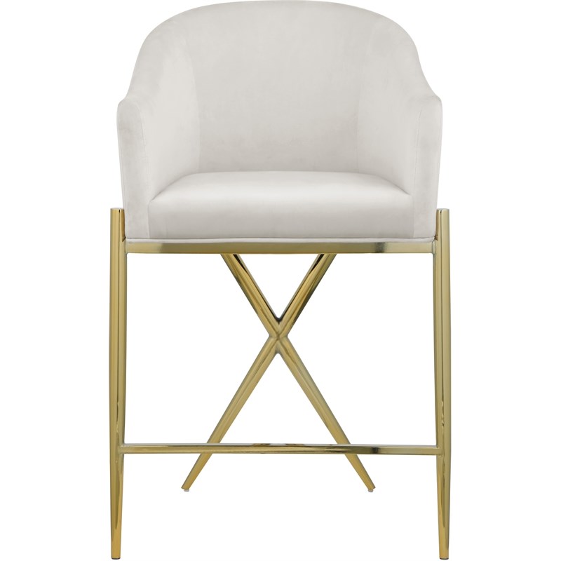 Meridian Furniture Xavier Cream Velvet Counter Stool with Gold Metal Legs