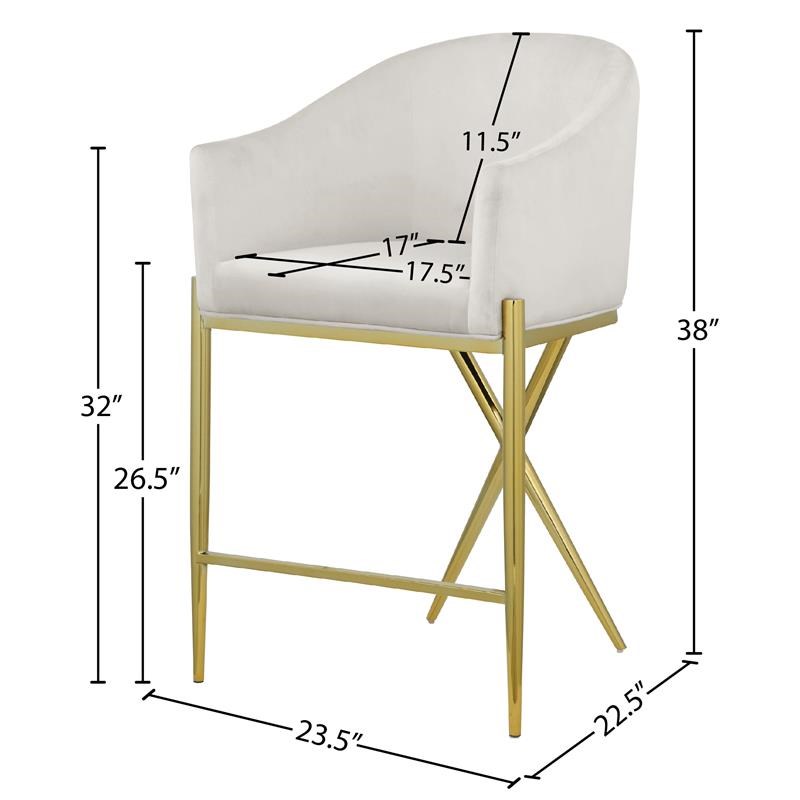 Meridian Furniture Xavier Cream Velvet Counter Stool with Gold Metal Legs