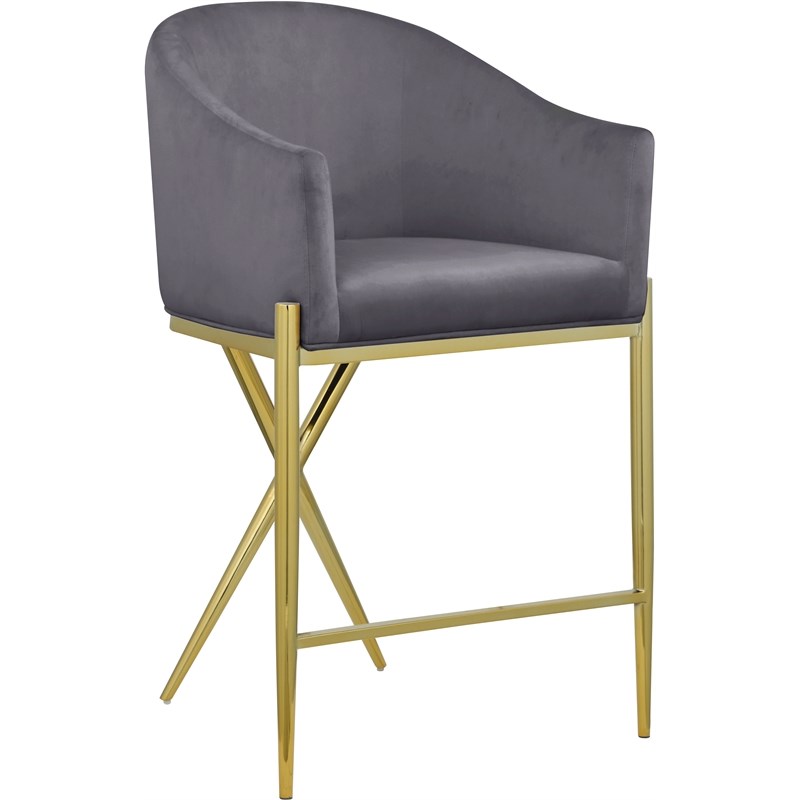 Meridian Furniture Xavier Gray Velvet Counter Stool with Gold Metal Legs