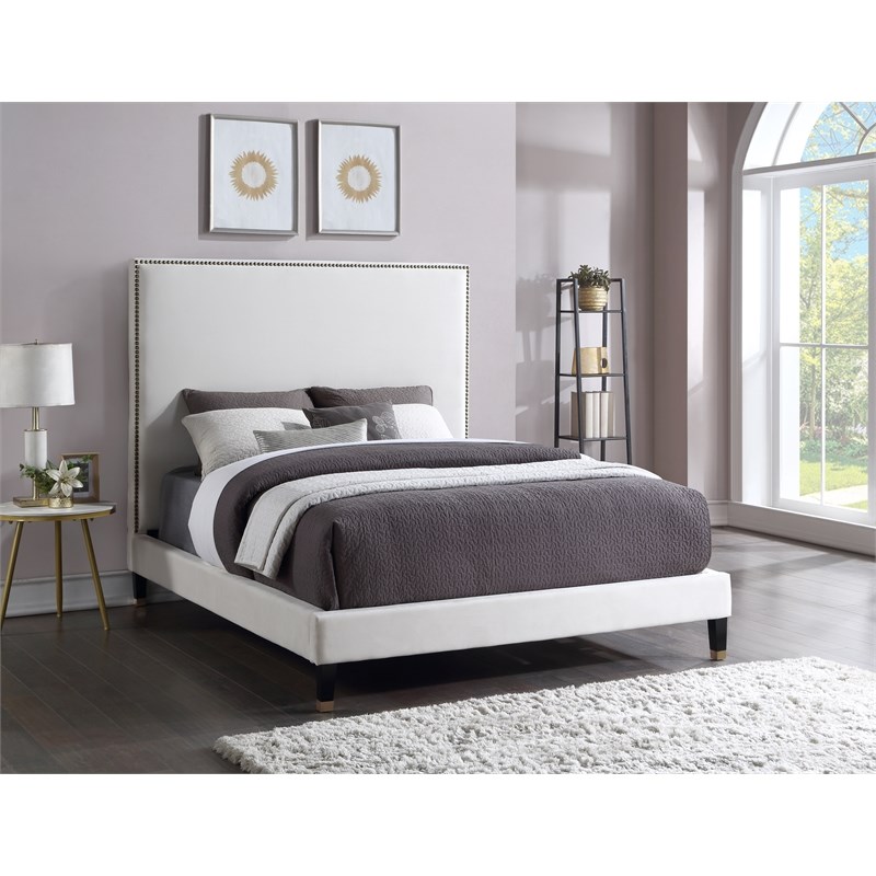 Meridian Furniture Harlie Cream Velvet Full Bed