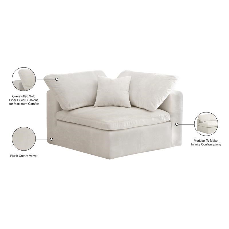 Meridian Furniture Cozy Cream Velvet Modular Corner Chair