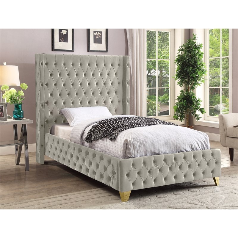 Meridian Furniture Savan Cream Velvet Twin Bed