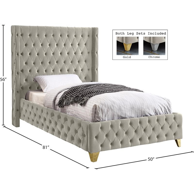 Meridian Furniture Savan Cream Velvet Twin Bed