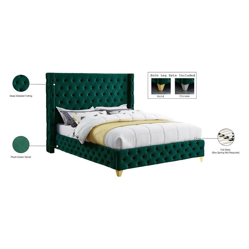 Meridian Furniture Savan Green Velvet Full Bed