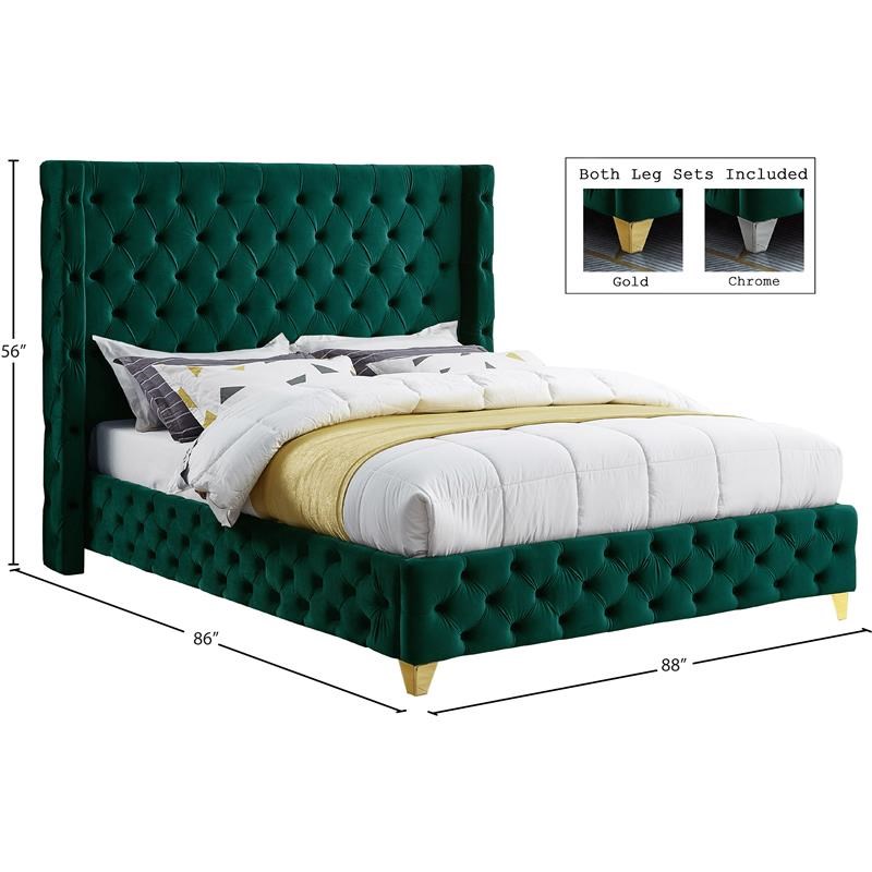 Meridian Furniture Savan Green Velvet King Bed