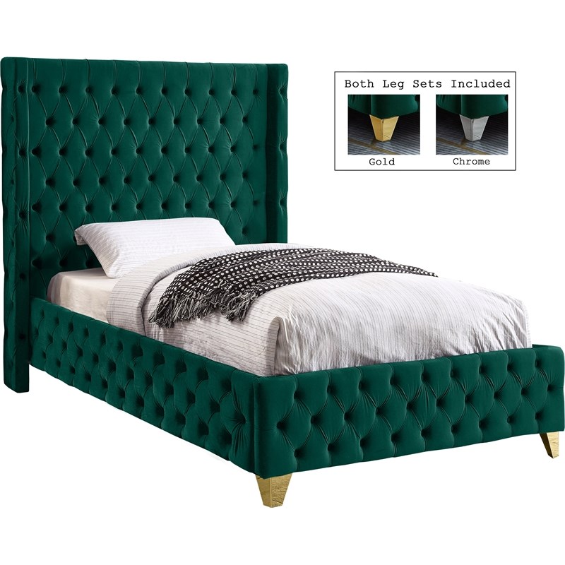 Meridian Furniture Savan Green Velvet Twin Bed