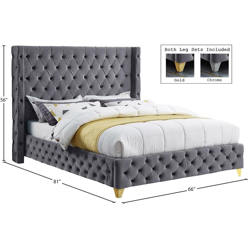 Meridian Furniture Savan Gray Velvet Full Bed