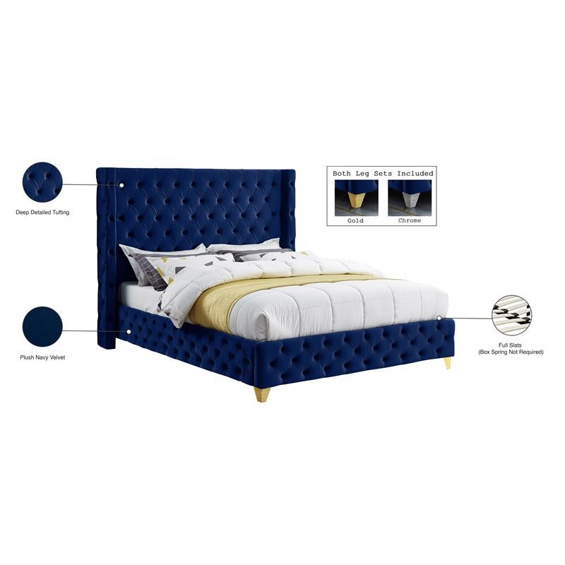 Meridian Furniture Savan Navy Velvet King Bed