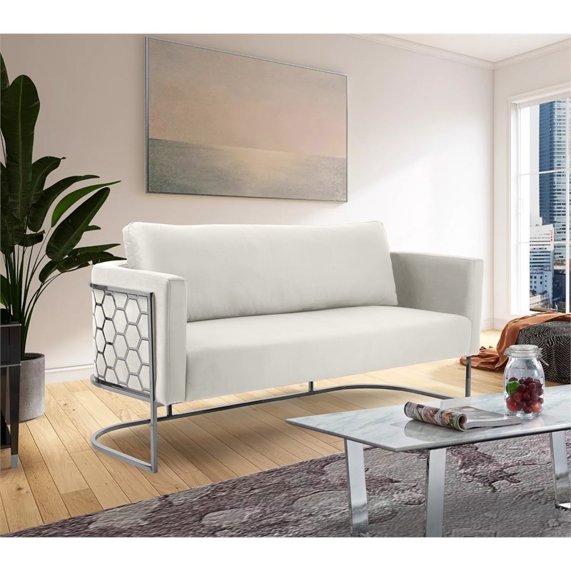 Meridian Furniture Casa Cream Velvet Upholstereded Sofa