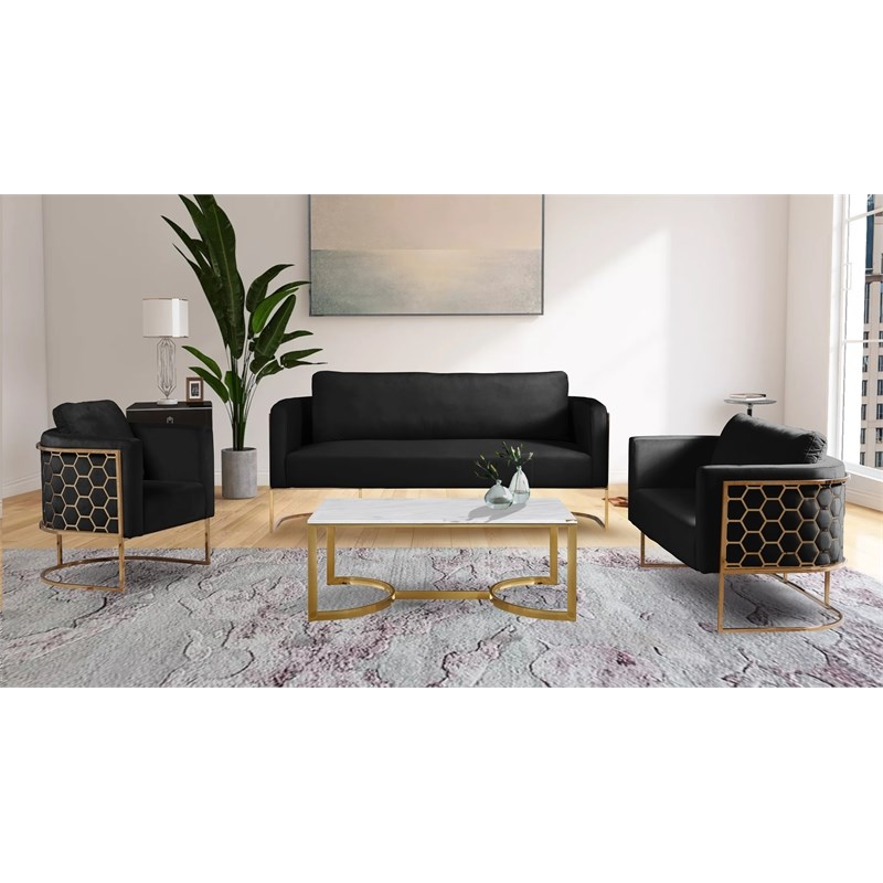 Meridian Furniture Casa Black Velvet Loveseat with Gold Iron Metal Base