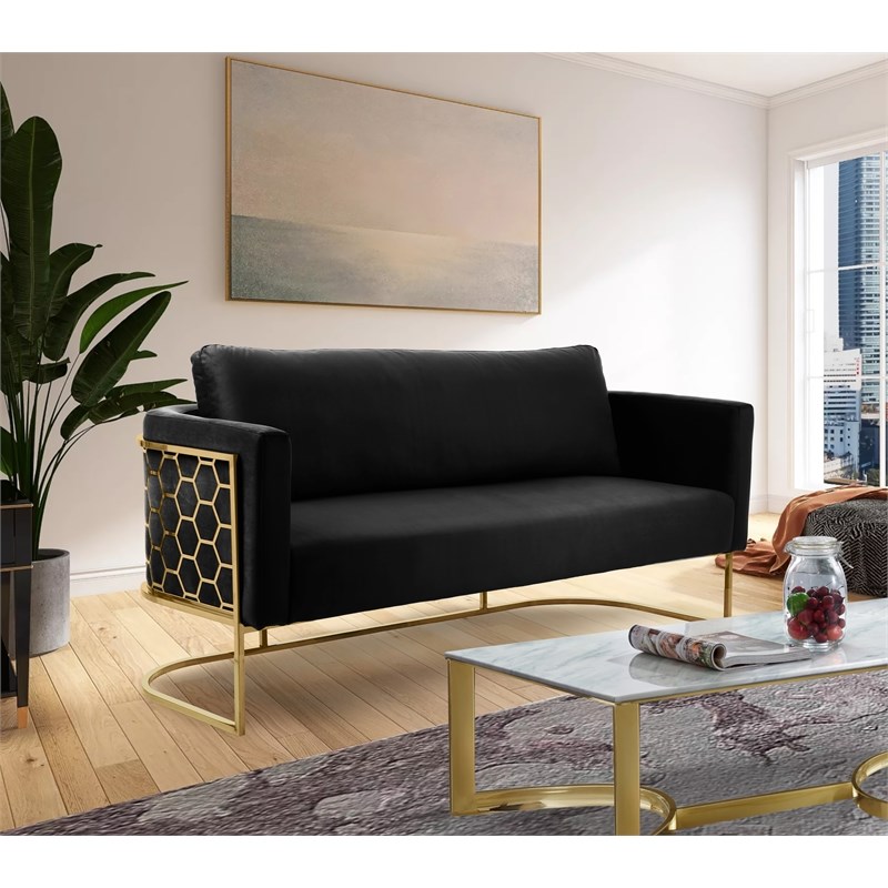 Meridian Furniture Casa Black Velvet Sofa with Gold Iron Metal Base