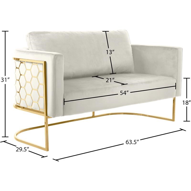 Meridian Furniture Casa Cream Velvet Loveseat with Gold Iron Metal Base