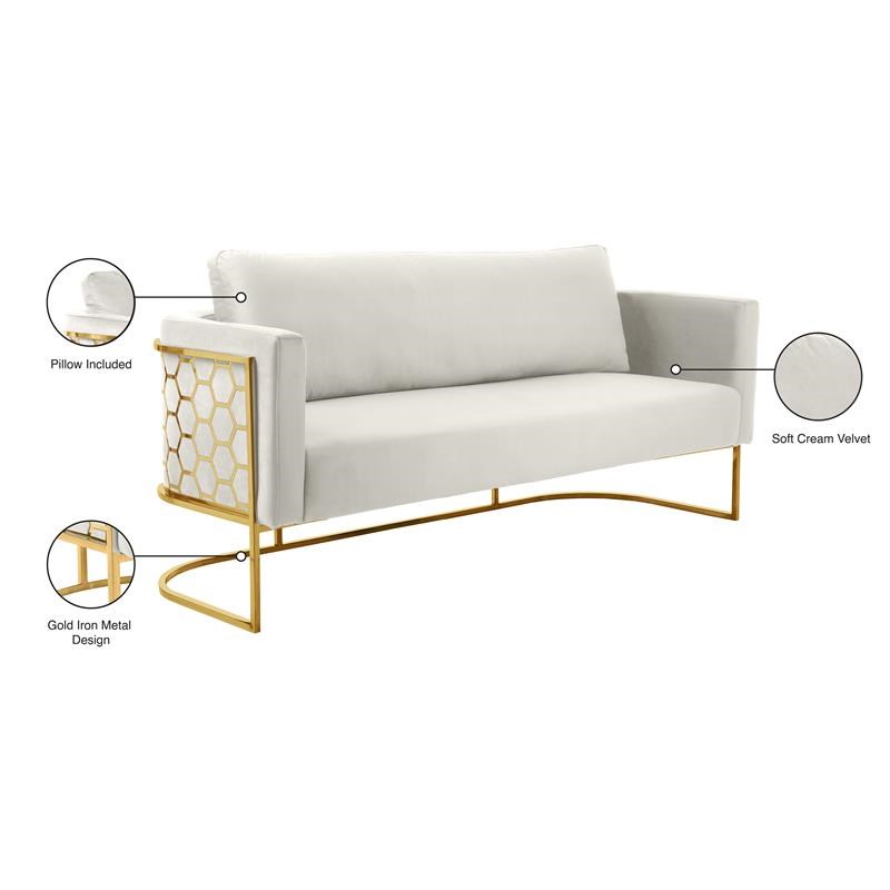 Meridian Furniture Casa Cream Velvet Sofa with Gold Iron Metal Base