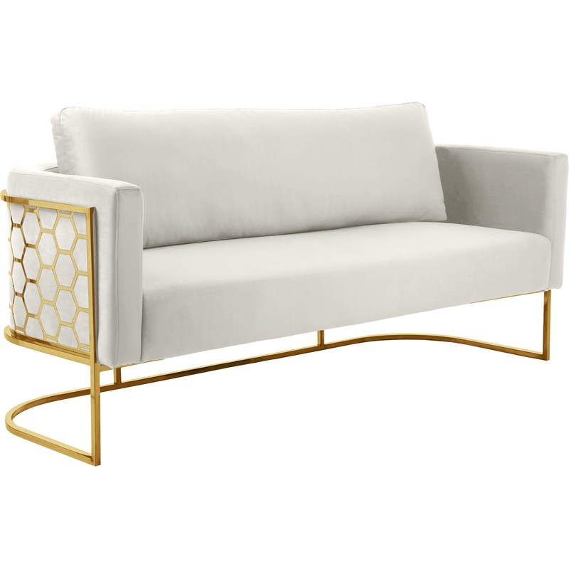 Meridian Furniture Casa Cream Velvet Sofa with Gold Iron Metal Base