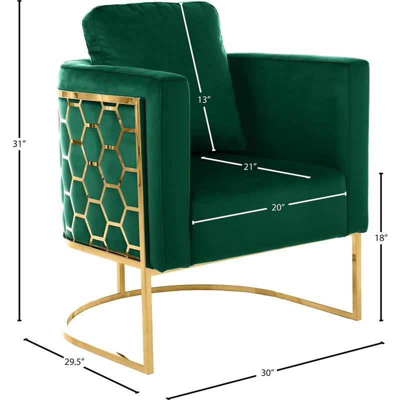 Meridian Furniture Casa Green Velvet Chair with Gold Iron Metal Base