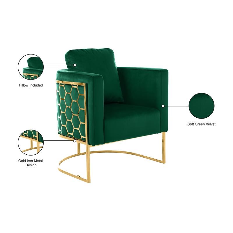 Meridian Furniture Casa Green Velvet Chair with Gold Iron Metal Base