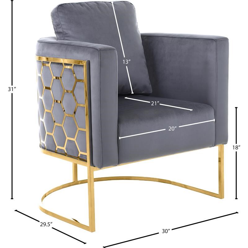 Meridian Furniture Casa Gray Velvet Chair with Gold Iron Metal Base