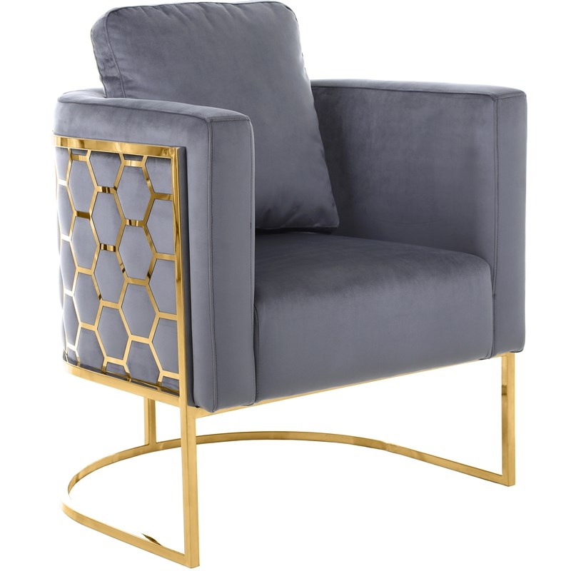 Meridian Furniture Casa Gray Velvet Chair with Gold Iron Metal Base