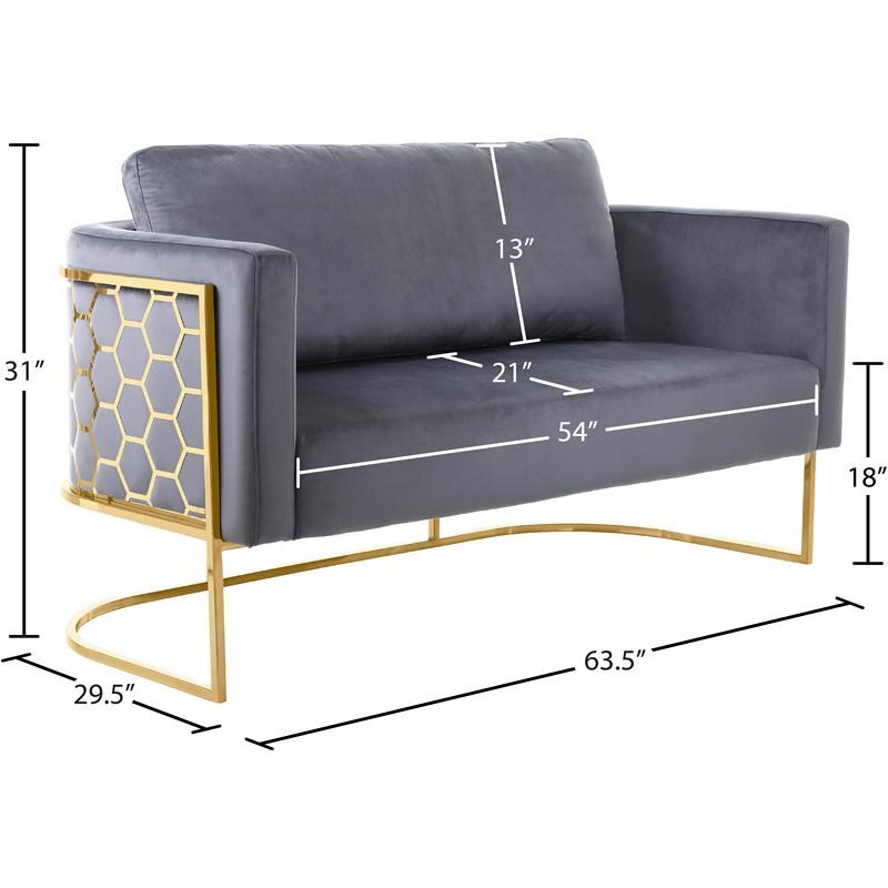 Meridian Furniture Casa Gray Velvet Loveseat with Gold Iron Metal Base