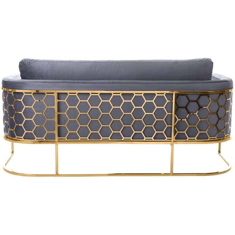 Meridian Furniture Casa Gray Velvet Sofa with Gold Iron Metal Base