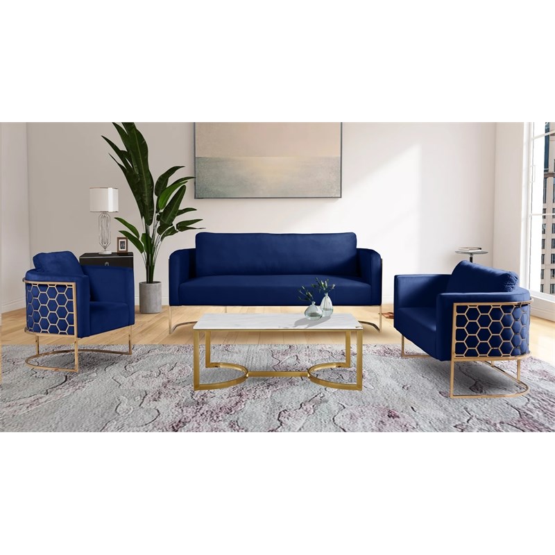 Meridian Furniture Casa Navy Velvet Loveseat with Gold Iron Metal Base