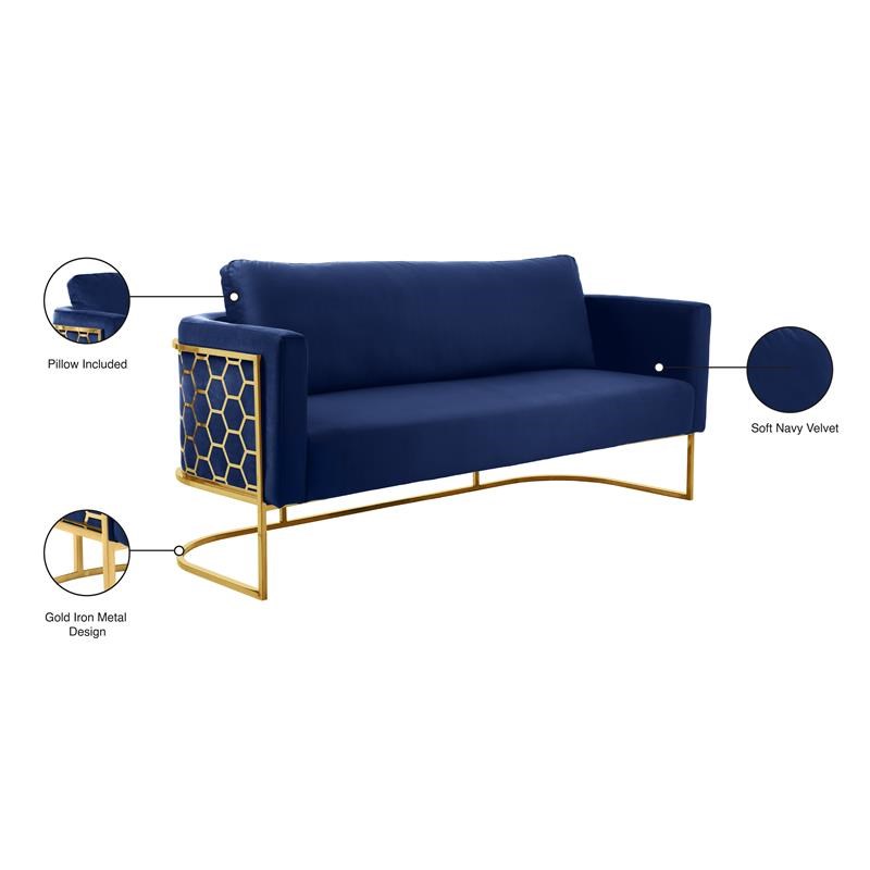Meridian Furniture Casa Navy Velvet Sofa with Gold Iron Metal Base