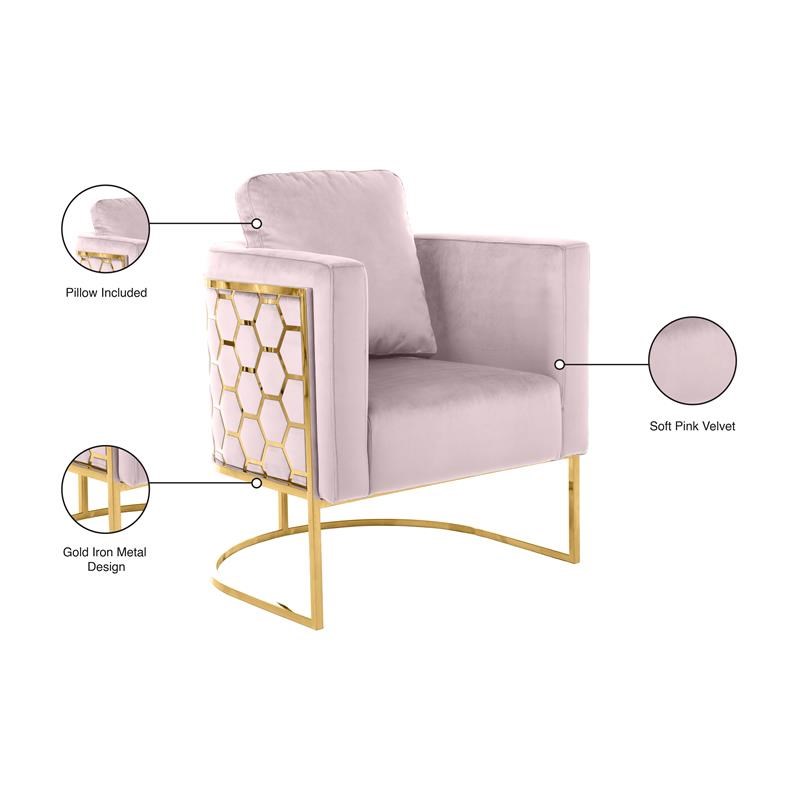Meridian Furniture Casa Pink Velvet Chair with Gold Iron Metal Base