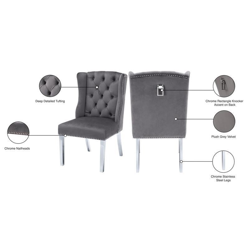 Meridian Furniture Suri Gray Velvet Dining Chair (Set of 2)
