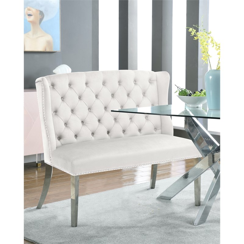 Meridian Furniture Cream Velvet Suri Settee Bench
