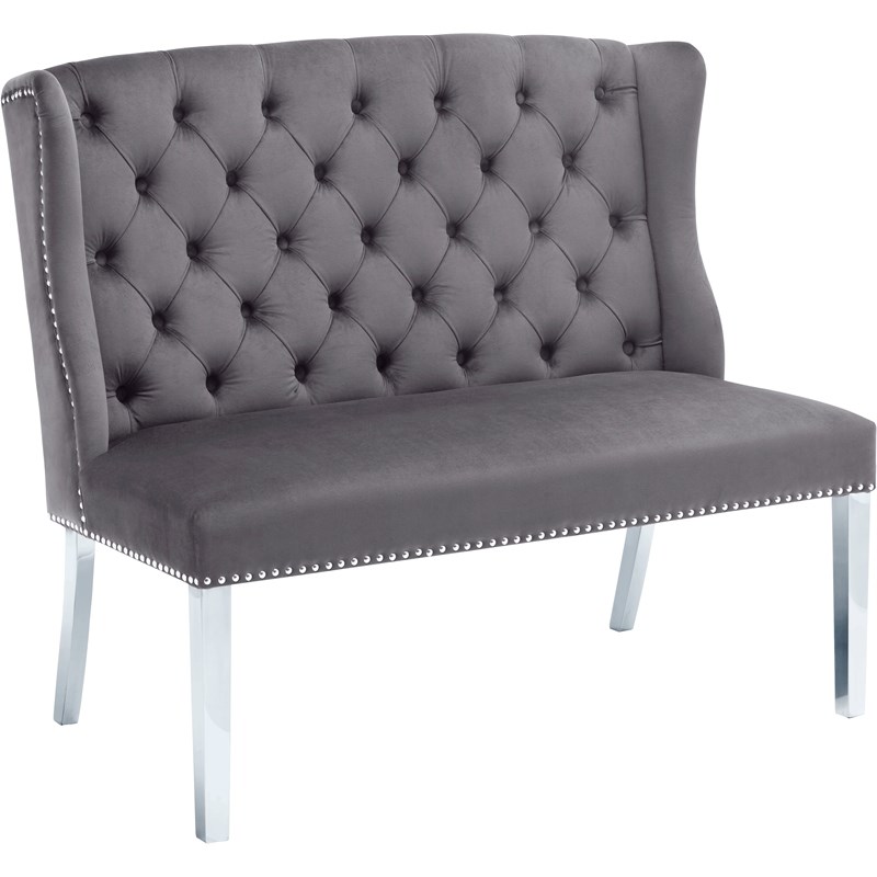 Meridian Furniture Gray Velvet Suri Settee Bench