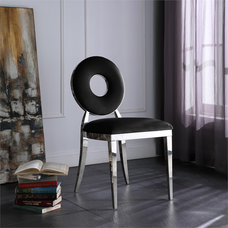Meridian Furniture Carousel Black Velvet Dining Chair (Set of 2)