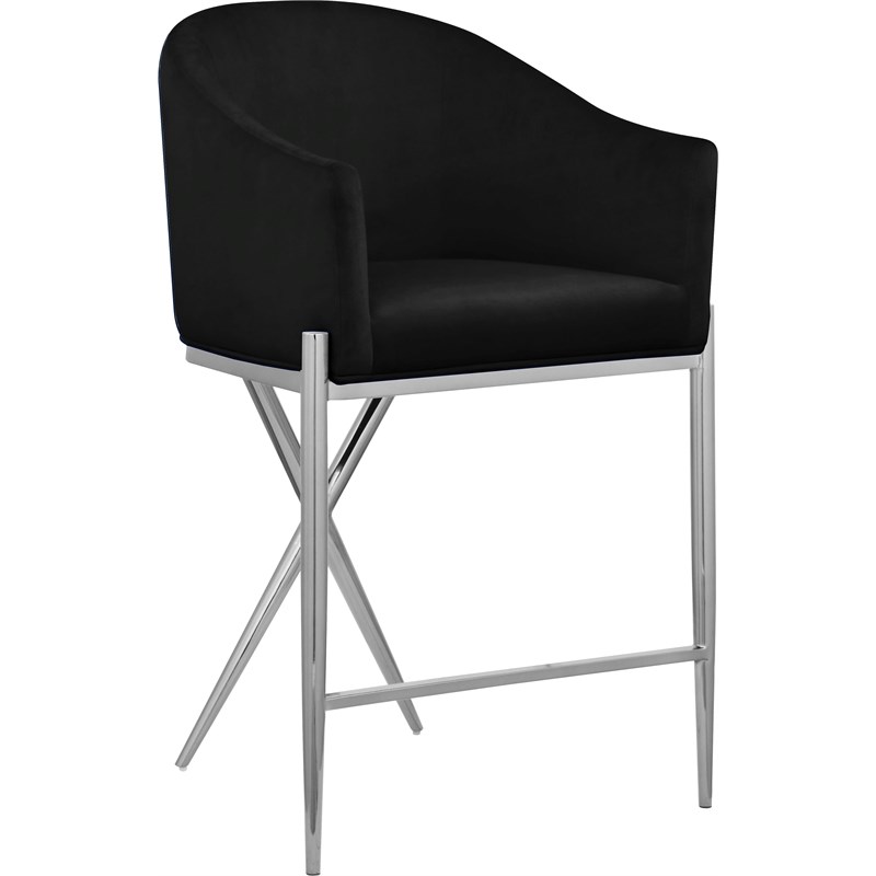 Meridian Furniture Xavier Black Velvet Counter Stool with Chrome Metal Legs