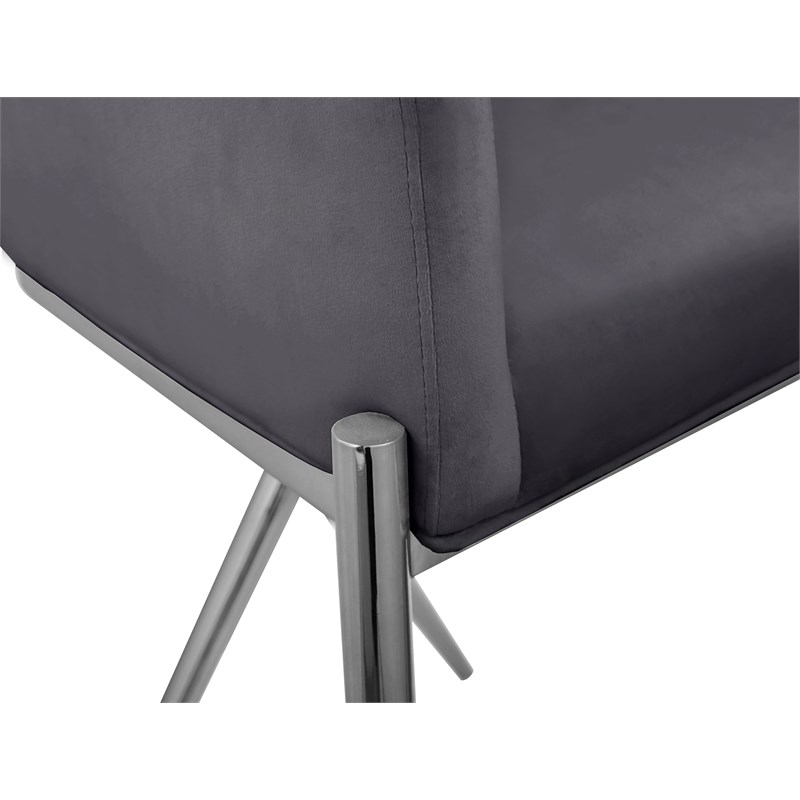 Meridian Furniture Xavier Gray Velvet Counter Stool with Chrome Metal Legs