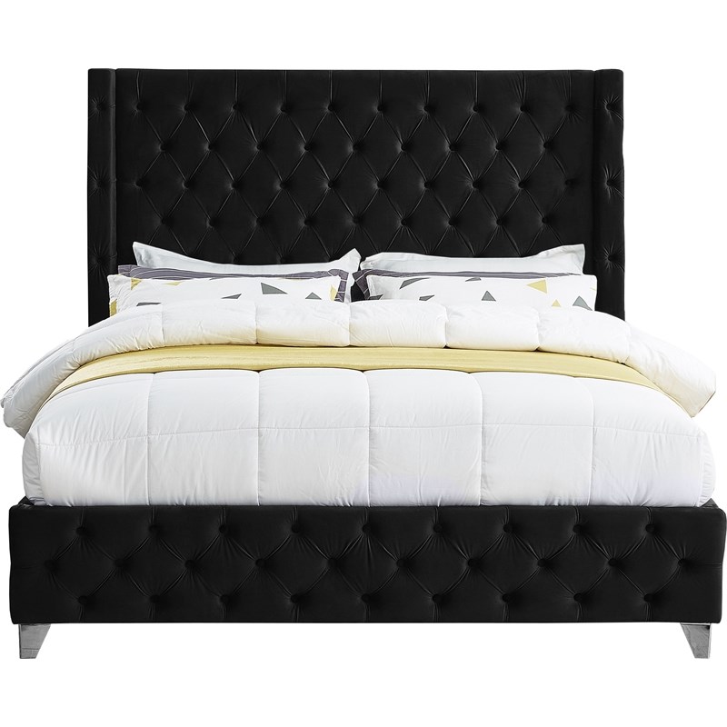 Meridian Furniture Savan Black Velvet Full Bed
