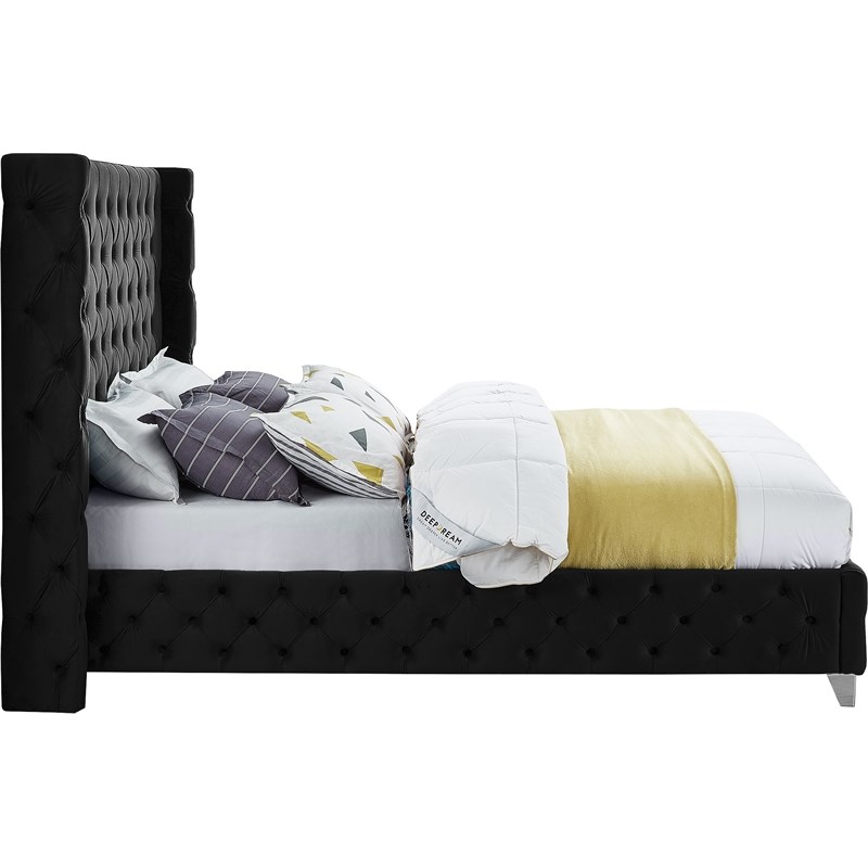 Meridian Furniture Savan Black Velvet Full Bed