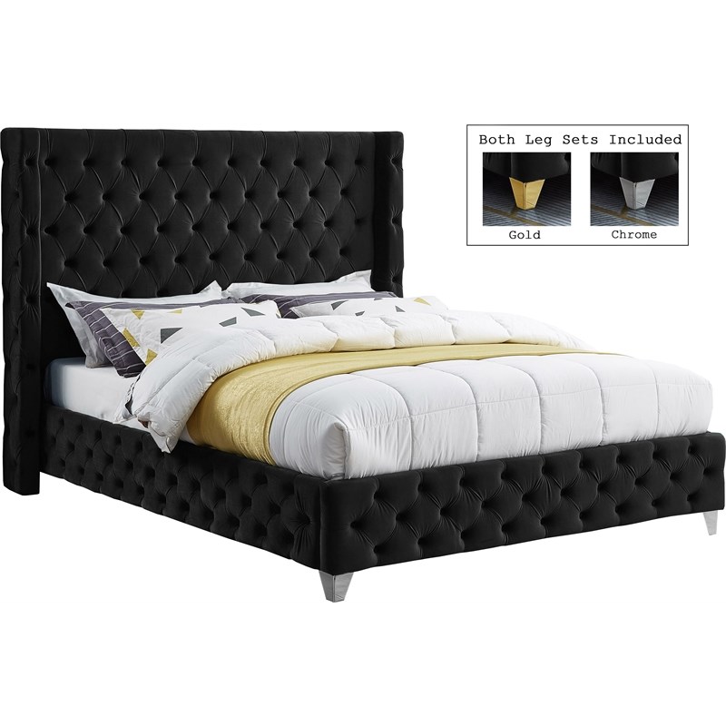 Meridian Furniture Savan Black Velvet King Bed
