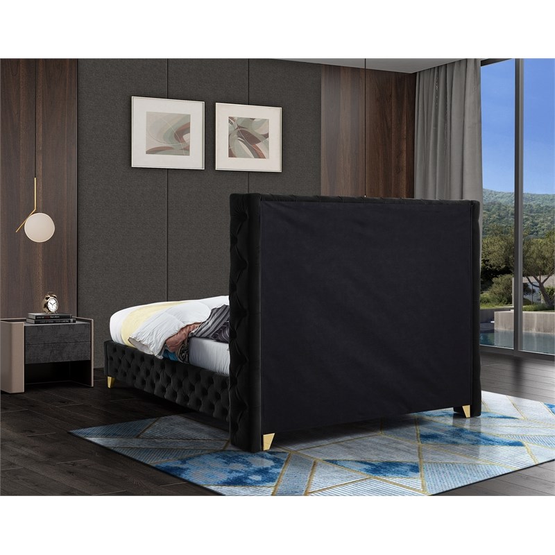 Meridian Furniture Savan Black Velvet Queen Bed