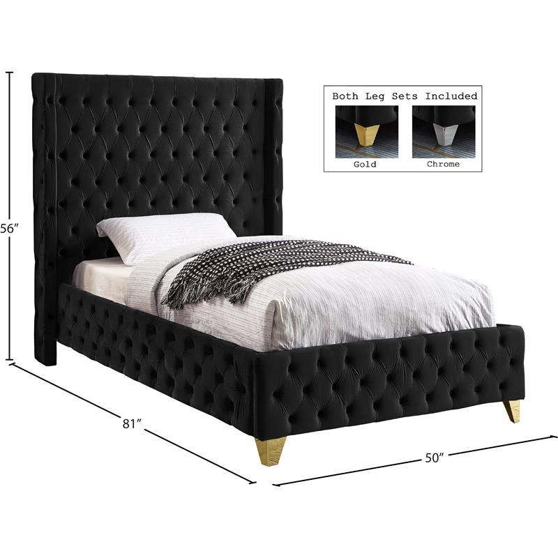 Meridian Furniture Savan Black Velvet Twin Bed