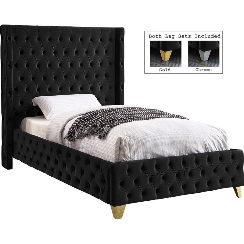 Meridian Furniture Savan Black Velvet Twin Bed