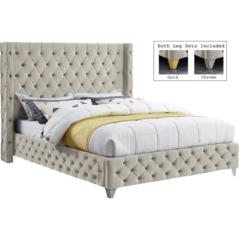Meridian Furniture Savan Cream Velvet Full Bed