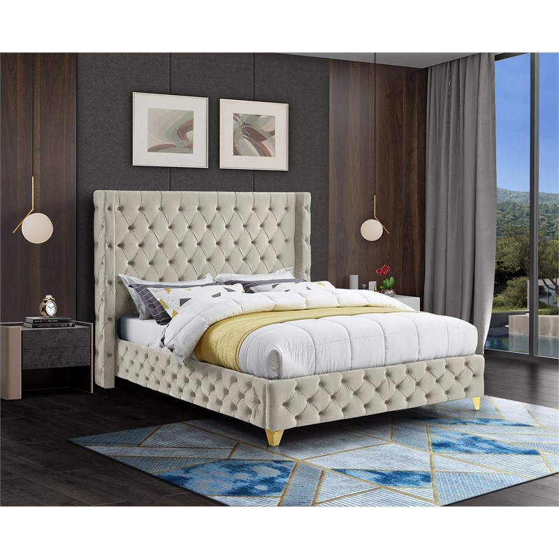 Meridian Furniture Savan Cream Velvet Full Bed