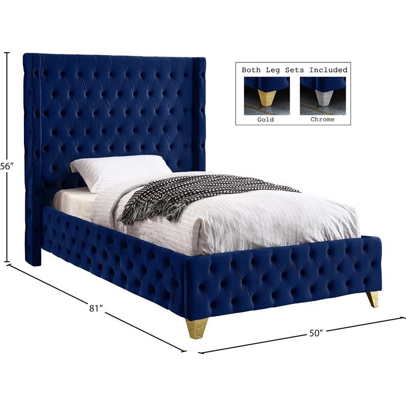 Meridian Furniture Savan Navy Velvet Twin Bed
