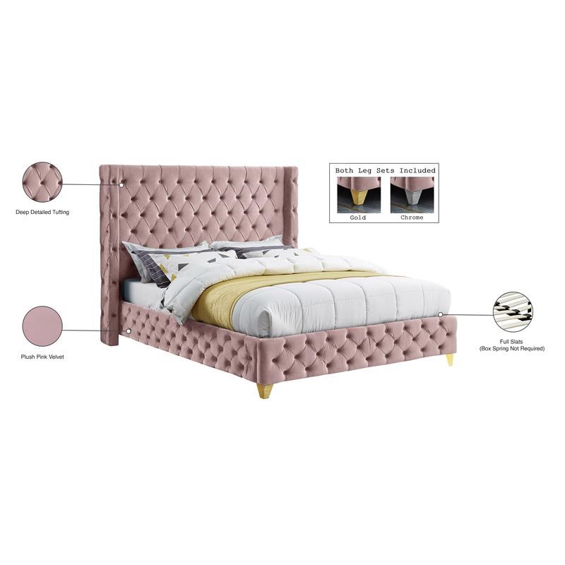 Meridian Furniture Savan Pink Velvet Full Bed